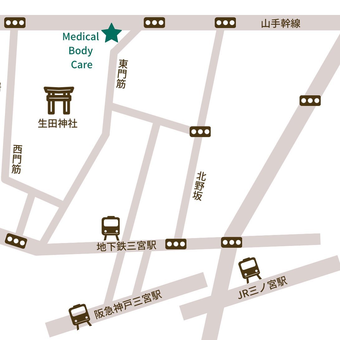 メディカルボディケアへのアクセスマップ（三ノ宮駅から徒歩5分）